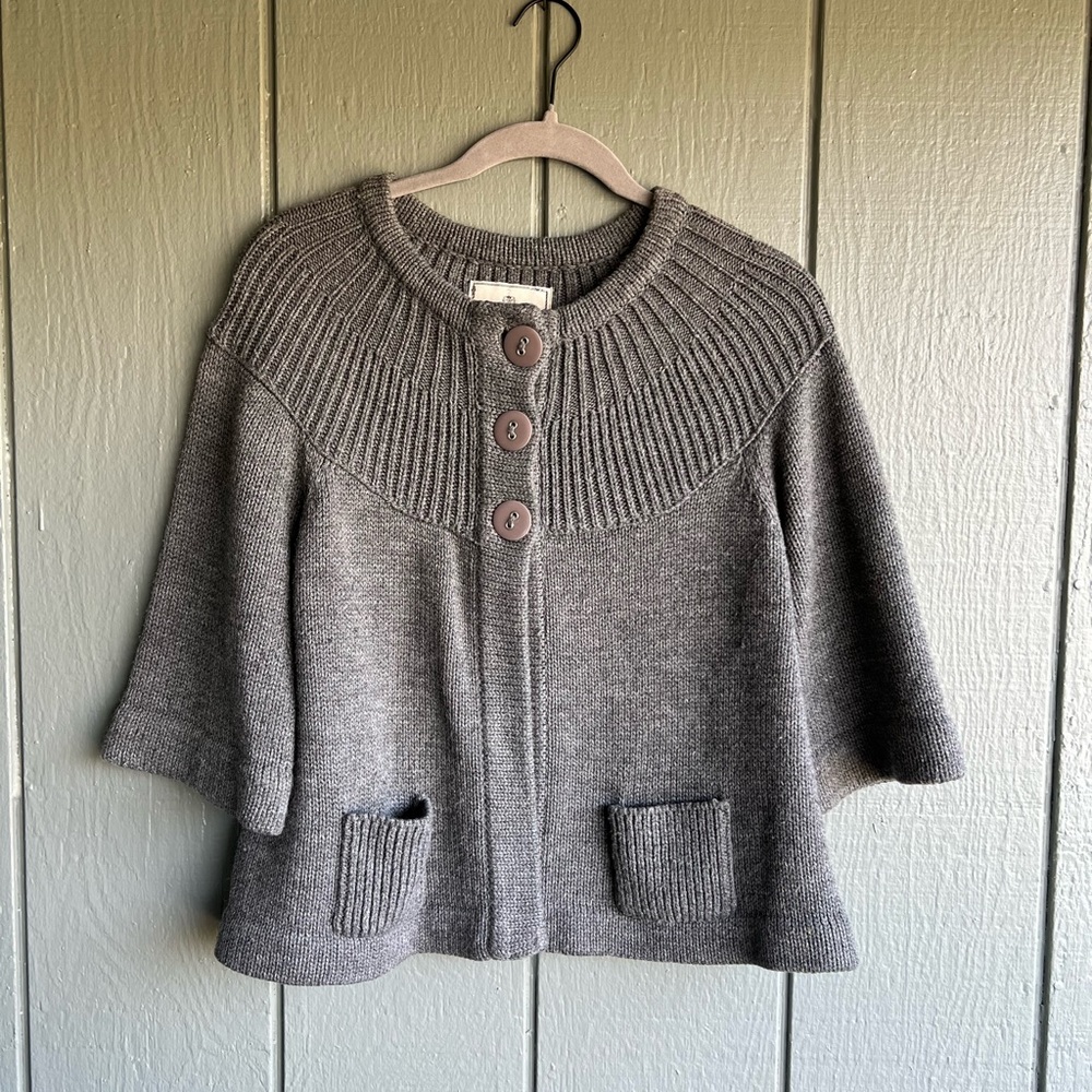 Vintage Energize Big Button 3/4 Sleeve Gray Cardigan Sweater